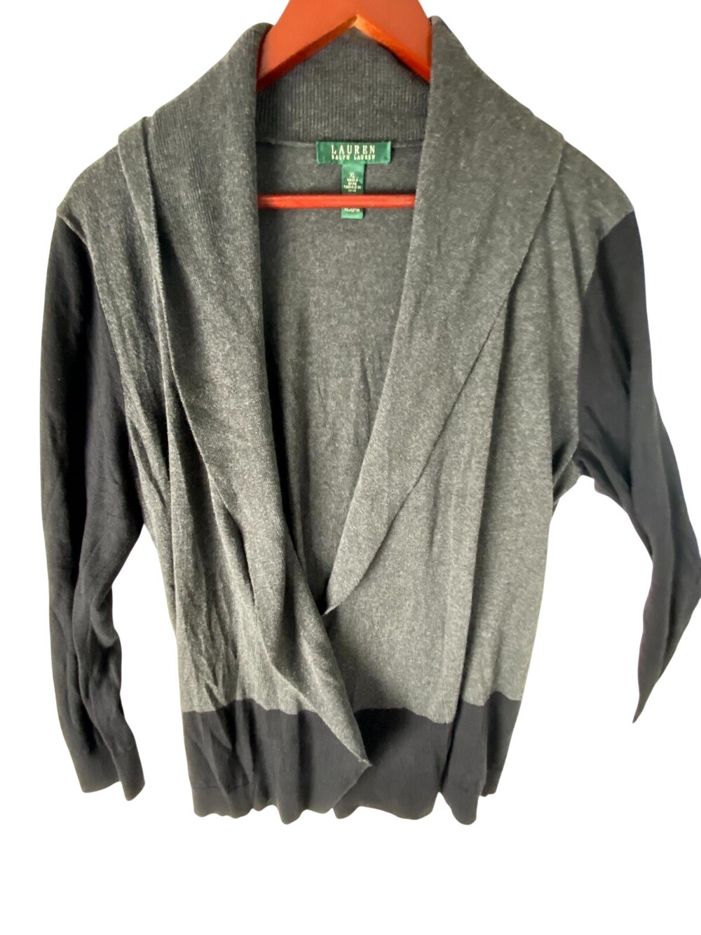 Lauren Ralph Lauren Shrug Cardigan Sweater Womens XL Gray Long Sleeve Open Front